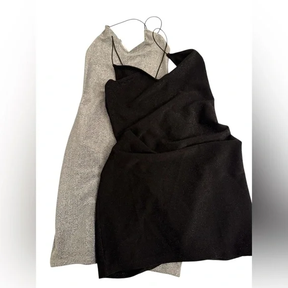 H&M Dress Metallic Bodycon Mini Dress Bundle BOGO Silver XS + Black S - Picture 1 of 8